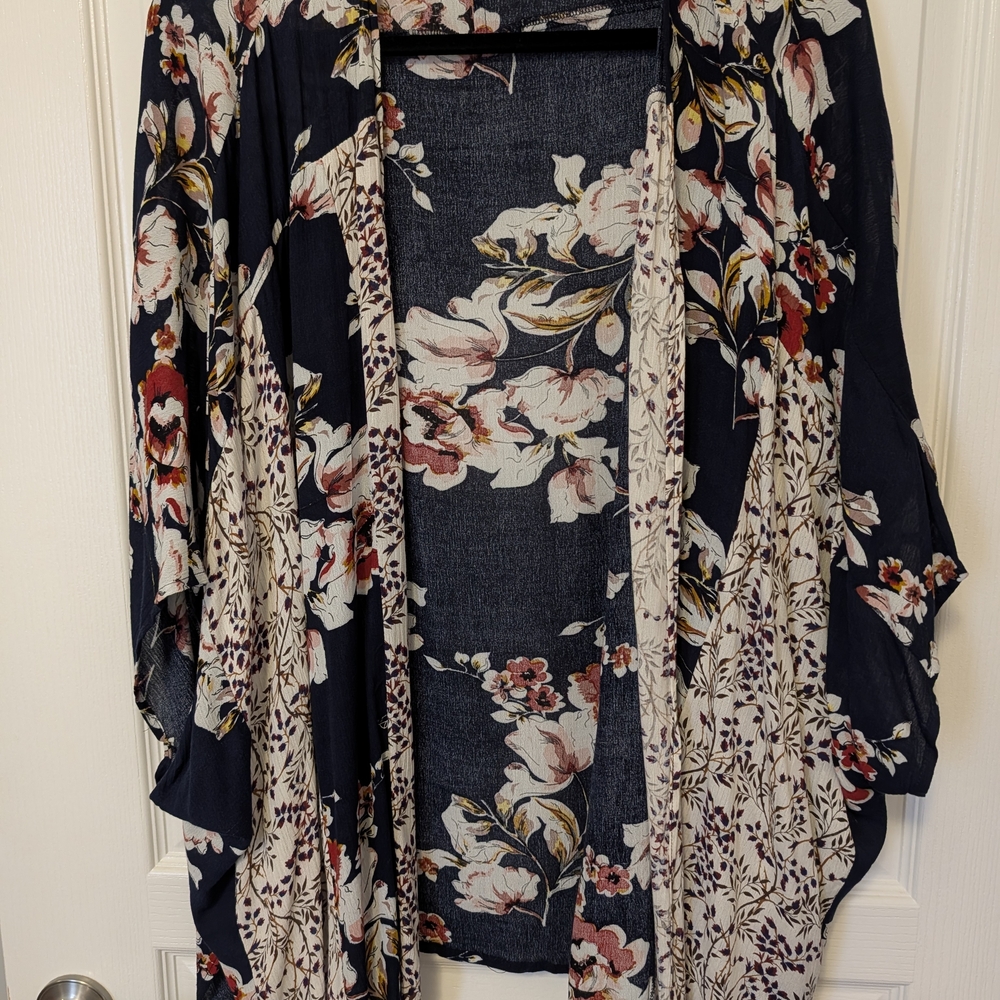 Altar'd State Floral Kimono Jacket - Navy, Bronze and Cream Colors